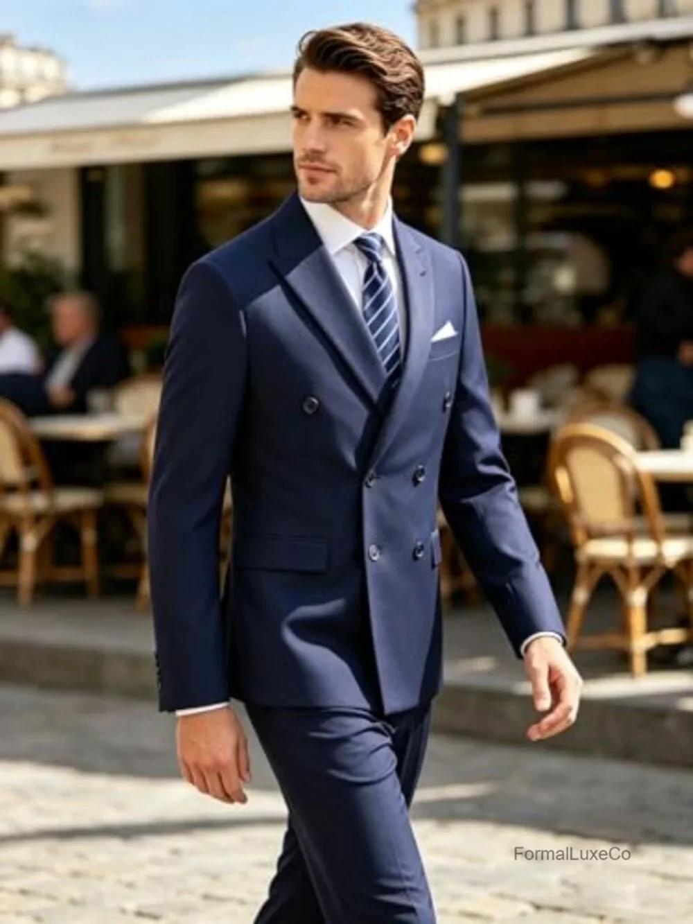 Men's Slim Fit 2-Piece Double Breasted Suit Set, 80% Polyester 20% Viscose,